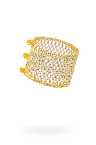 BRAZALETE TEJIDO ABIERTO ORO PLATINO