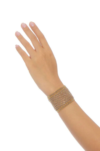 BRAZALETE TEJIDO ABIERTO ORO PLATINO