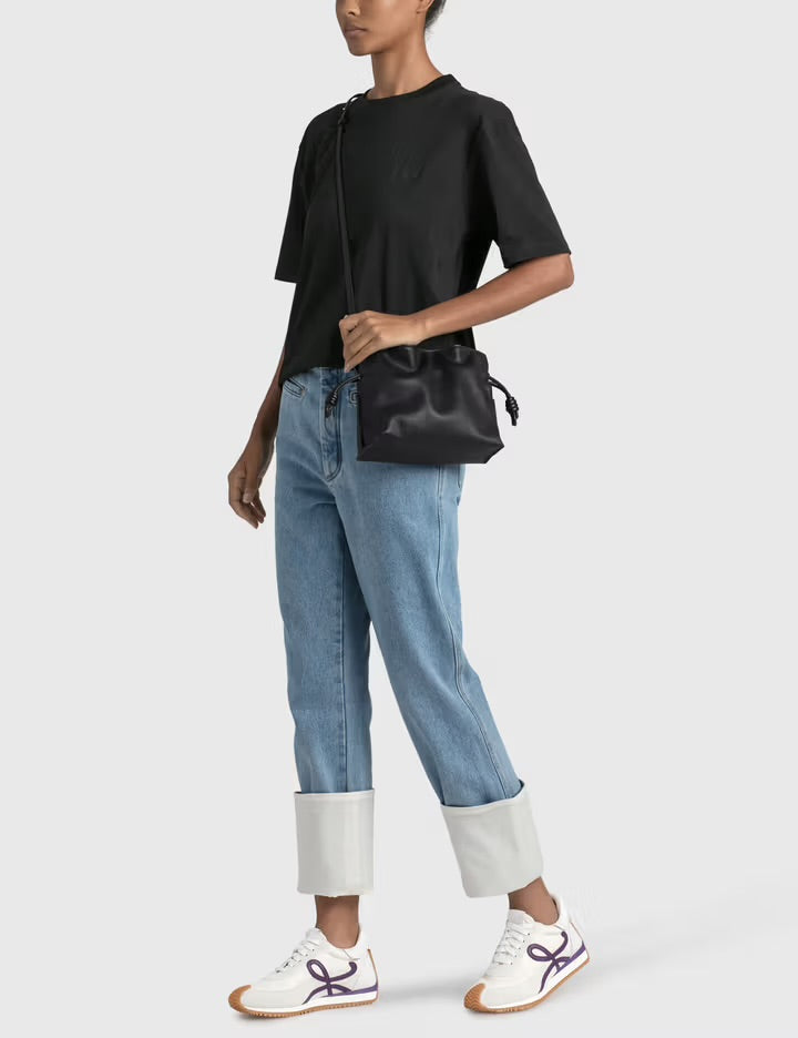 Flamenco Mini Napa Drawstring Bag in Black