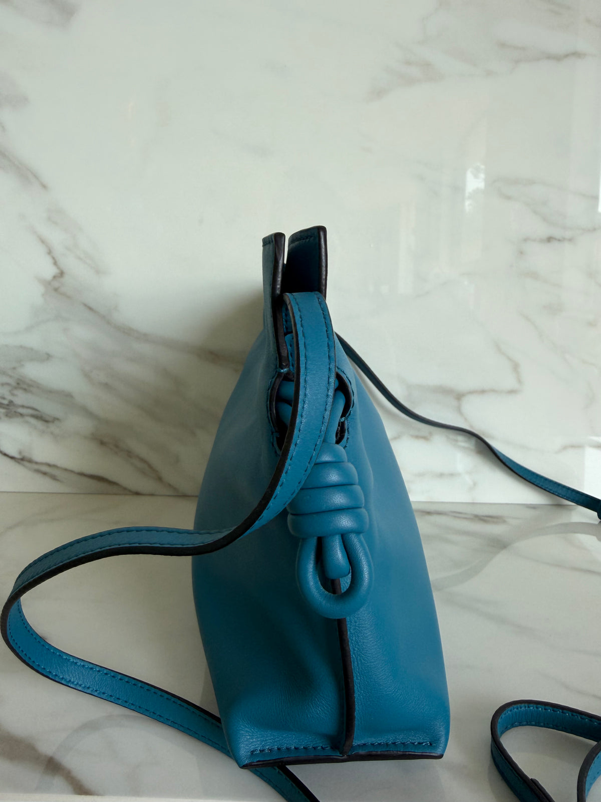 Flamenco Mini Napa Drawstring Bag in Blue Lagoon