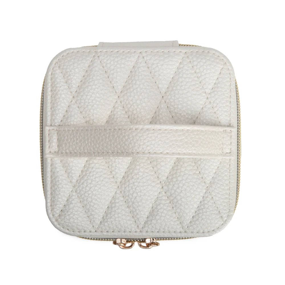 Leah Quilted Travel Jewelry Case with Pouch (Pearl White)