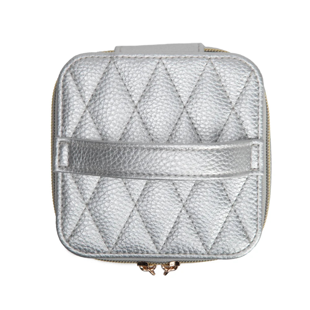 Leah Quilted Travel Jewelry Case with Pouch (Silver)