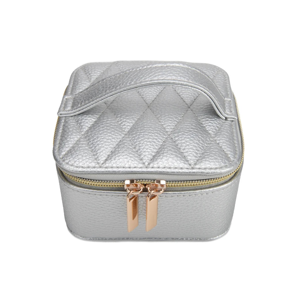 Leah Quilted Travel Jewelry Case with Pouch (Silver)