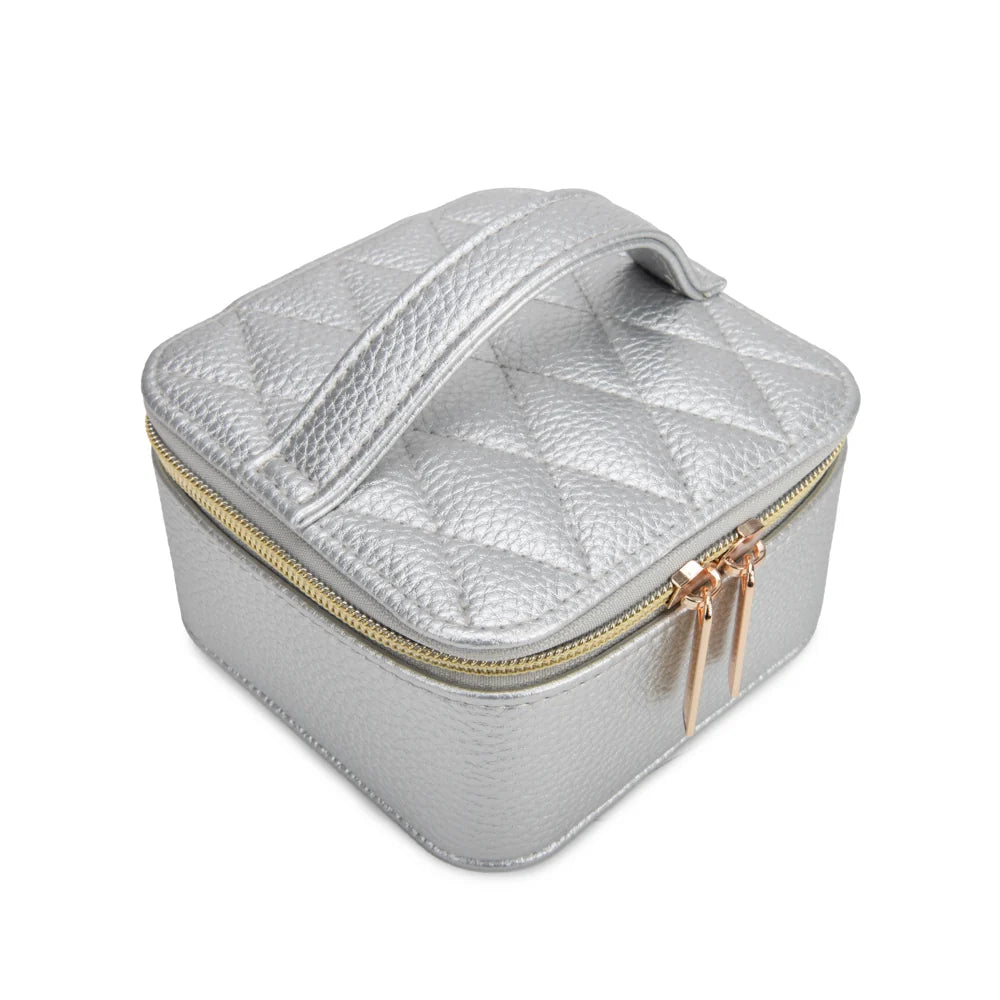 Leah Quilted Travel Jewelry Case with Pouch (Silver)