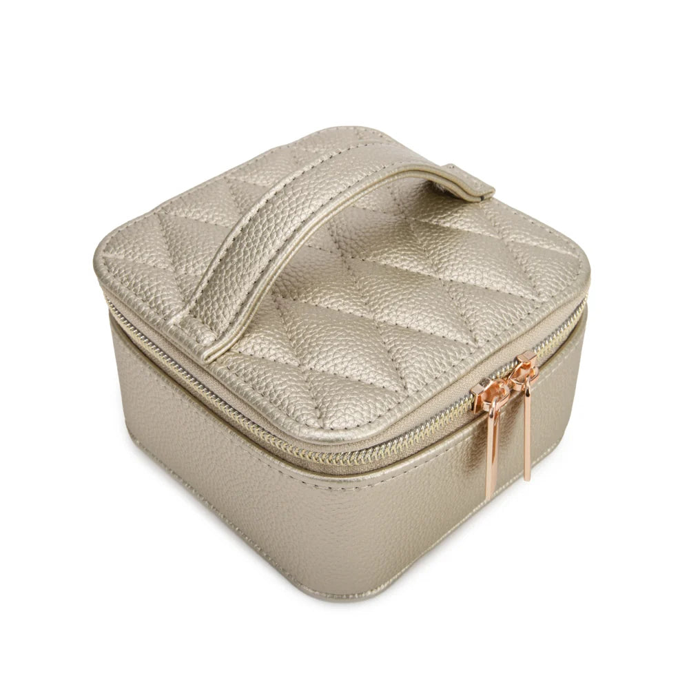 Leah Quilted Travel Jewelry Case with Pouch (Gold)