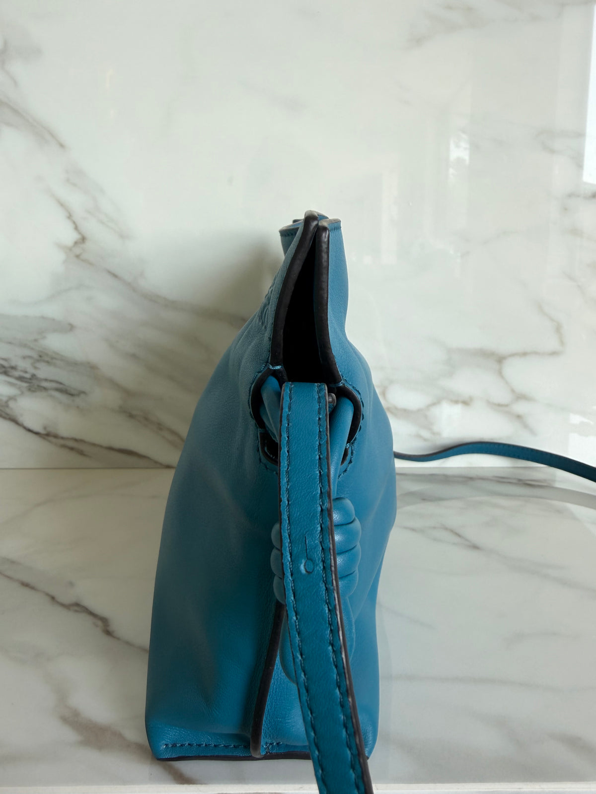 Flamenco Mini Napa Drawstring Bag in Blue Lagoon