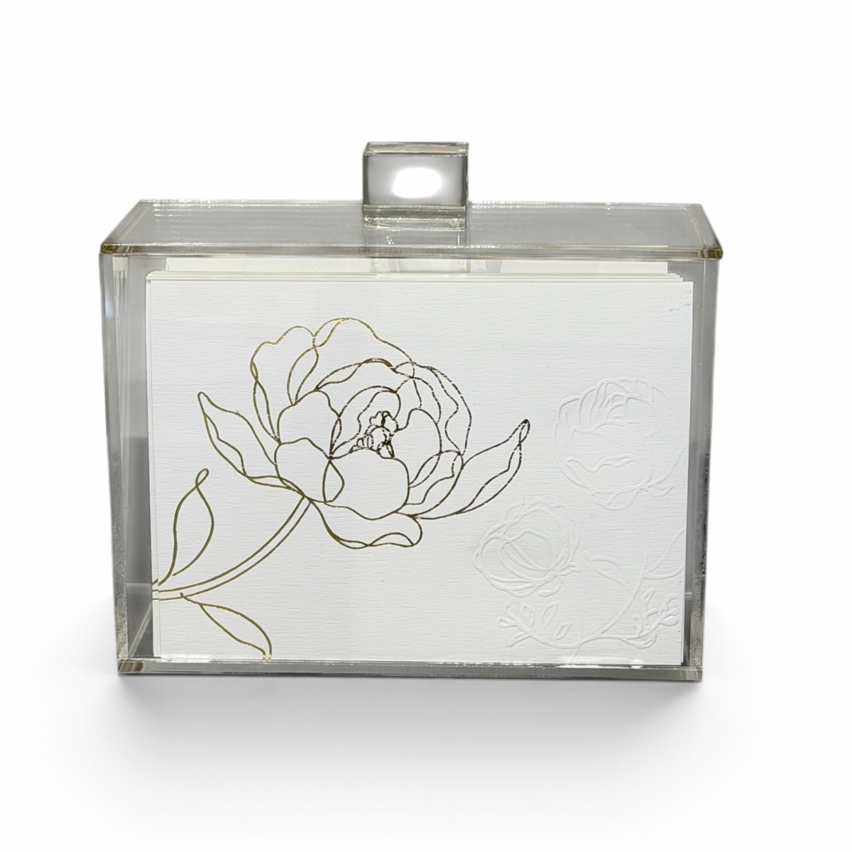Caja tarjetas grandes con cuadrito tarjetas peonias