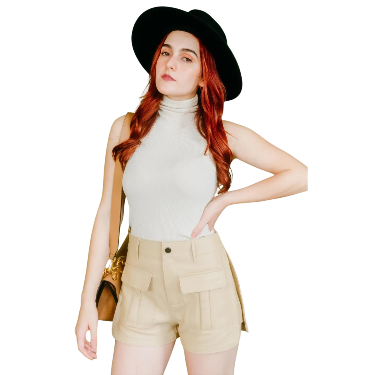 Ella Beige shorts de piel