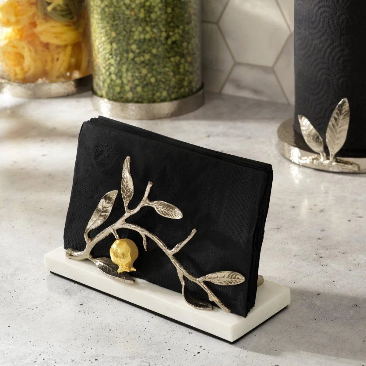 Pomegrante Silver & Gold Vertical Napkin Holder