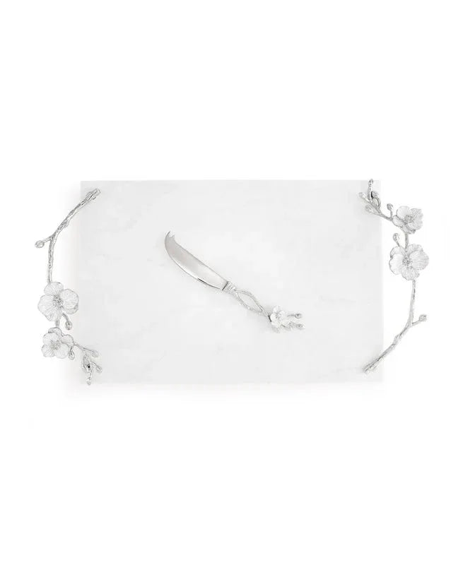 Silver Orchid Cheese Board W/Knife
