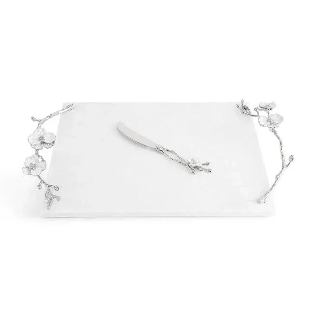 Silver Orchid Cheese Board W/Knife