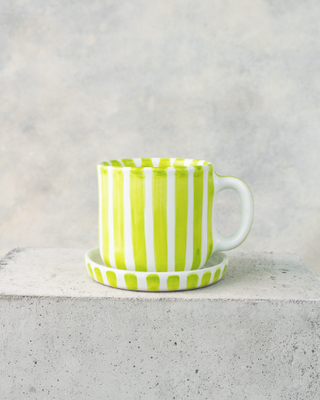 Taza de Cerámica con Rayas Verde Lima