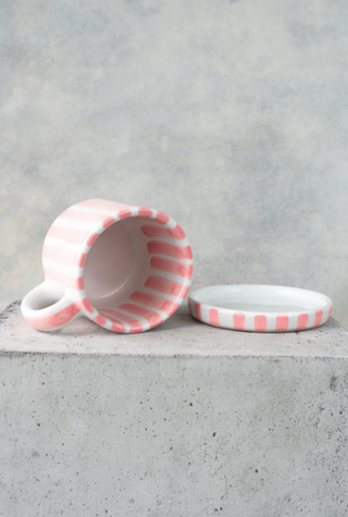 Taza de Cerámica con Rayas Rosa Claro