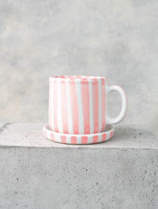 Taza de Cerámica con Rayas Rosa Claro