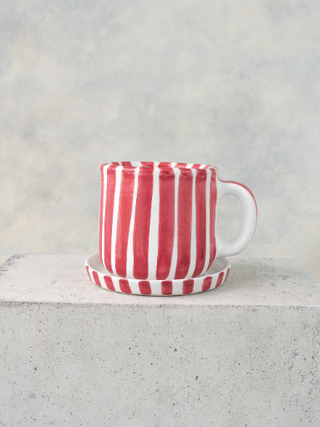 Taza de Cerámica con Rayas Guinda