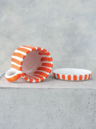 Taza de Cerámica con Rayas color Naranja