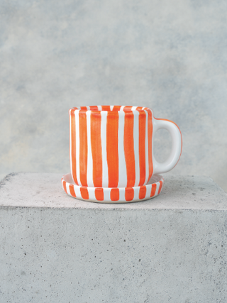 Taza de Cerámica con Rayas color Naranja