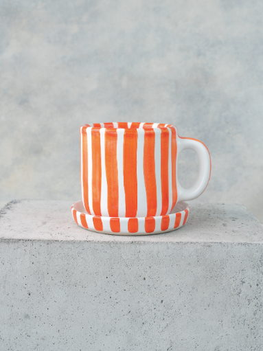 Taza de Cerámica con Rayas color Naranja