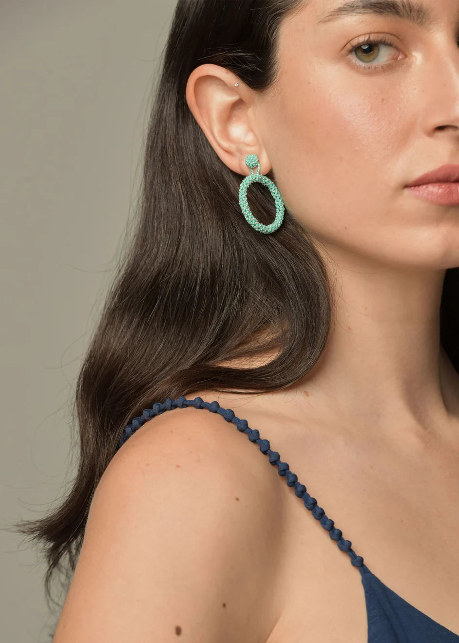 ARETES UN ARO MARTHA PLATA AZUL TURQUESA