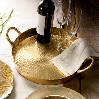 Hammered Gold Metal Serving Tray With Handles