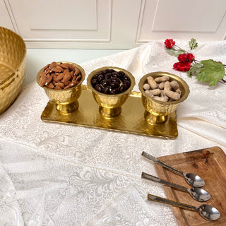 Gold Hammered Bowl Tray Set