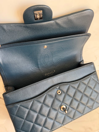 CLASSIC LARGE FLAP BAG IN BLUE CAVIAR