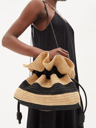 Flamenco Medium Drawstring Raffia Clutch Bag