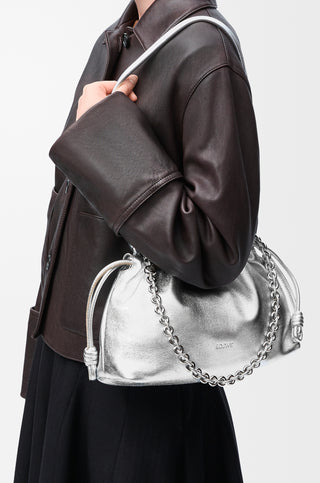 Flamenco Medium Napa Drawstring Silver Bag