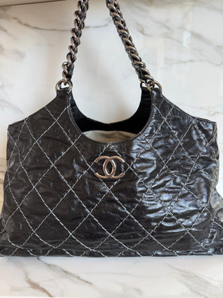 Glazed Stitch Black Hobo Chain Shoulder Bag