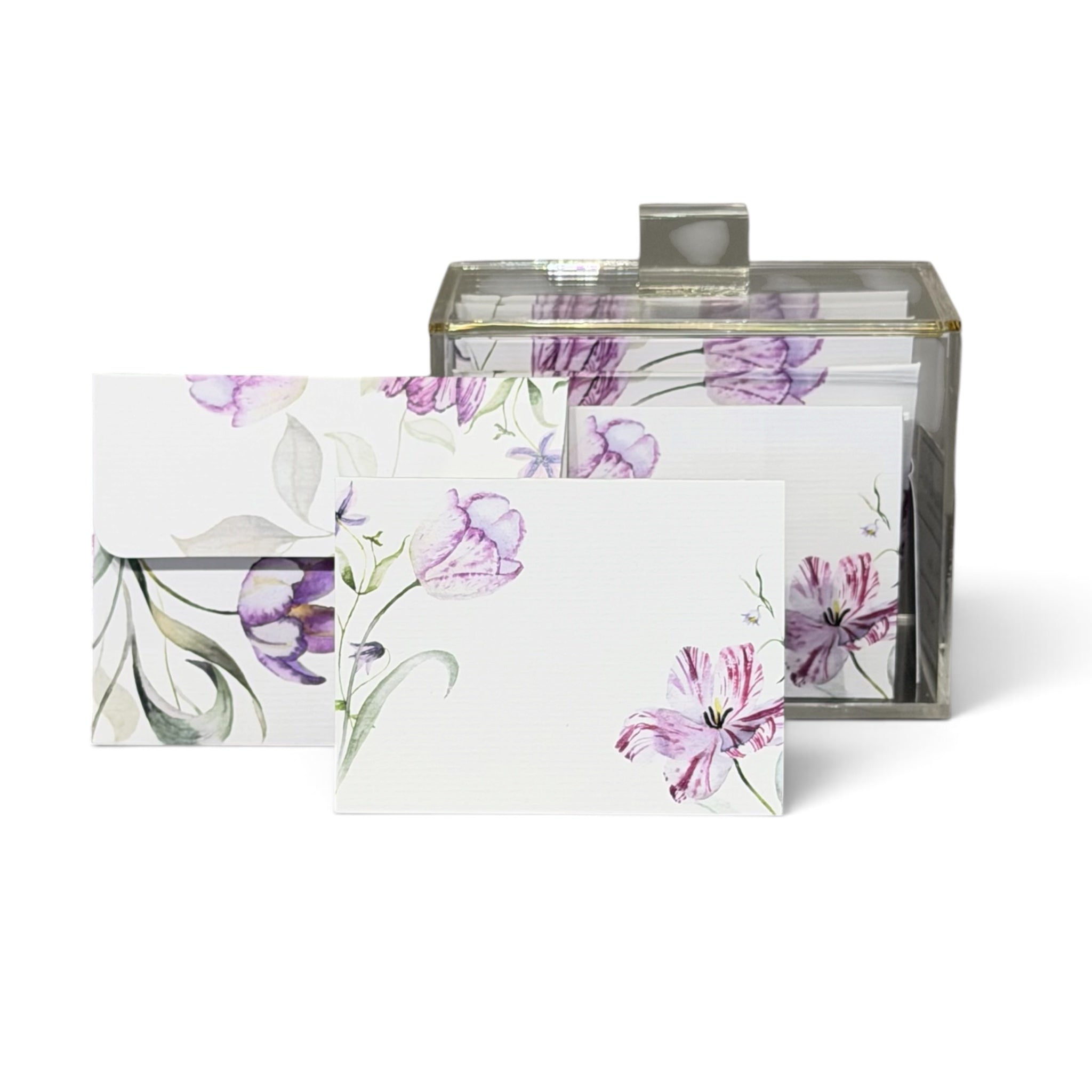 Caja cubo diseño tulipanes con tapa cuadrito