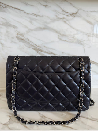 CLASSIC FLAP LARGE NAVY LAMBSKIN BAG