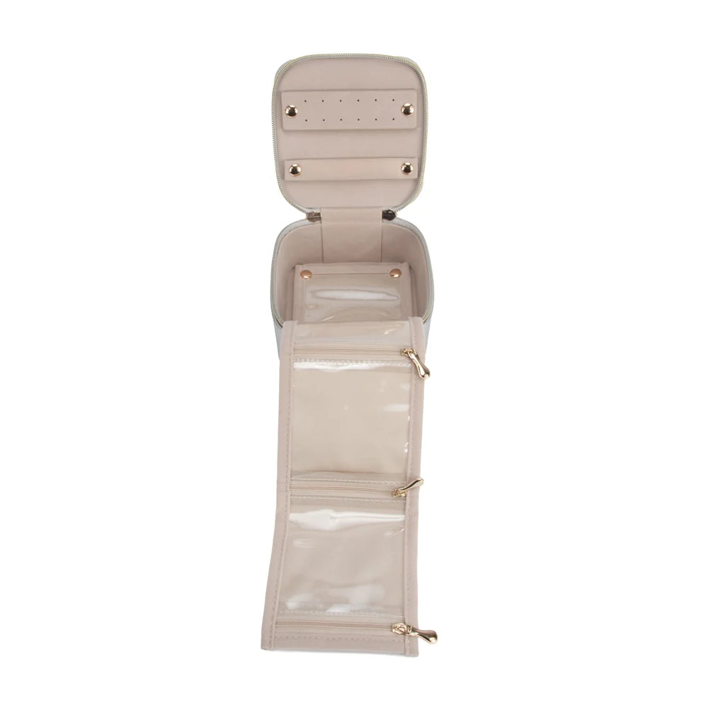 Leah Quilted Travel Jewelry Case with Pouch (Pearl White)