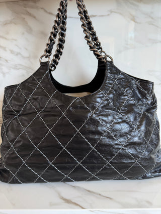 Glazed Stitch Black Hobo Chain Shoulder Bag