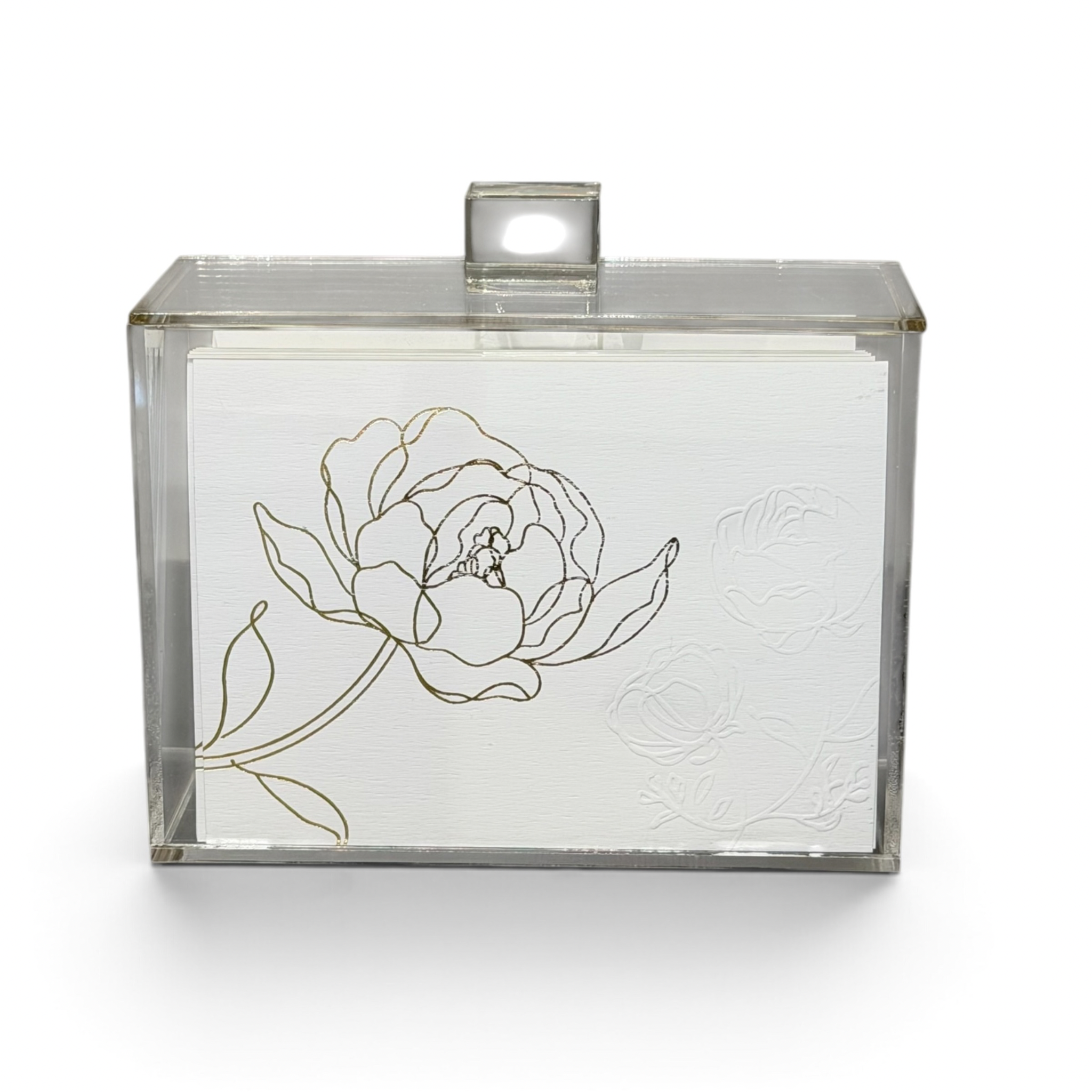 Caja tarjetas grandes con cuadrito tarjetas peonias