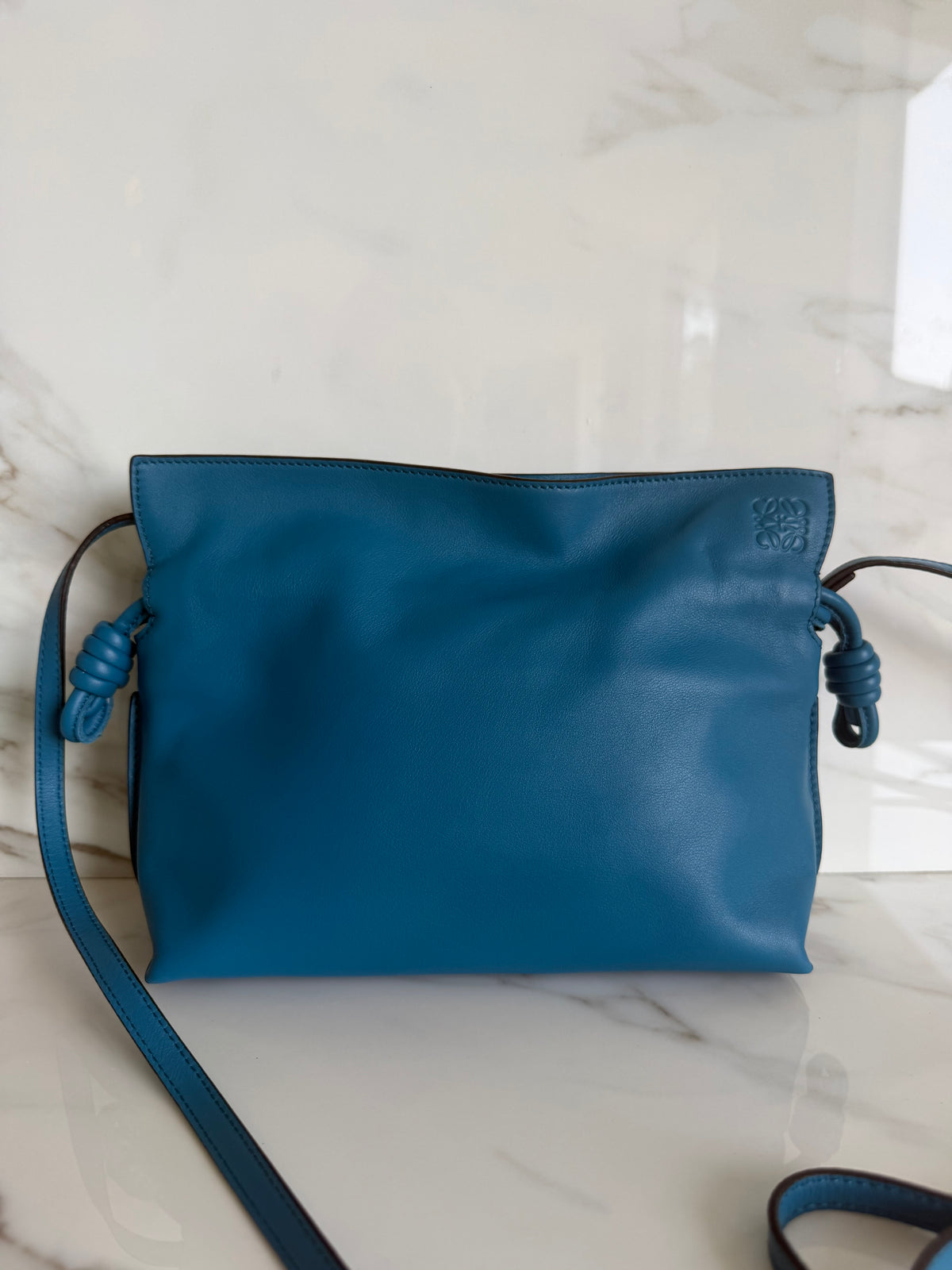 Flamenco Mini Napa Drawstring Bag in Blue Lagoon