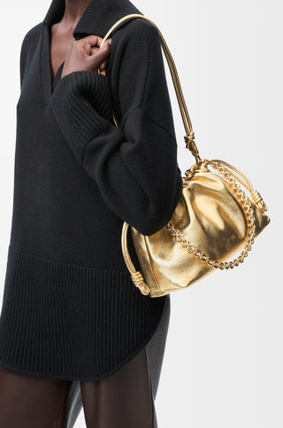 Flamenco Medium Napa Drawstring Gold Bag