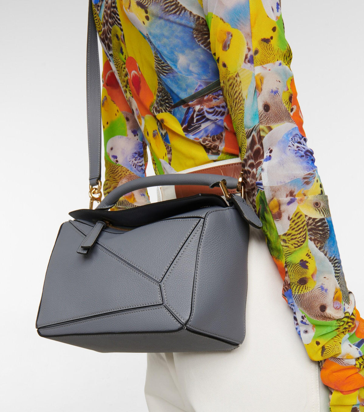 Small Puzzle Leather Bag in Grainy Grey