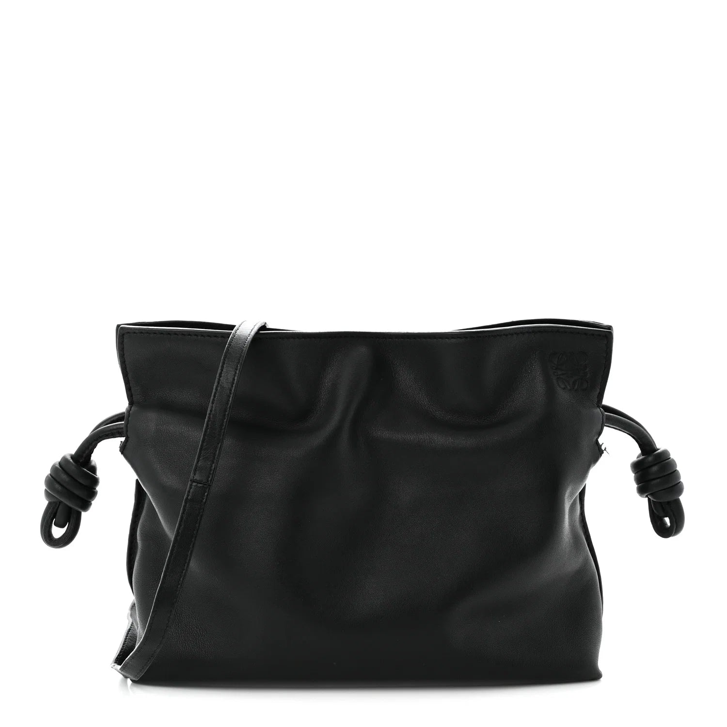 Flamenco Mini Napa Drawstring Bag in Black