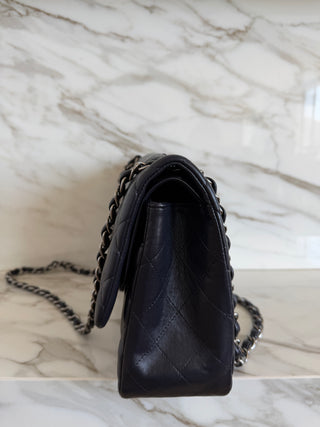 CLASSIC FLAP LARGE NAVY LAMBSKIN BAG