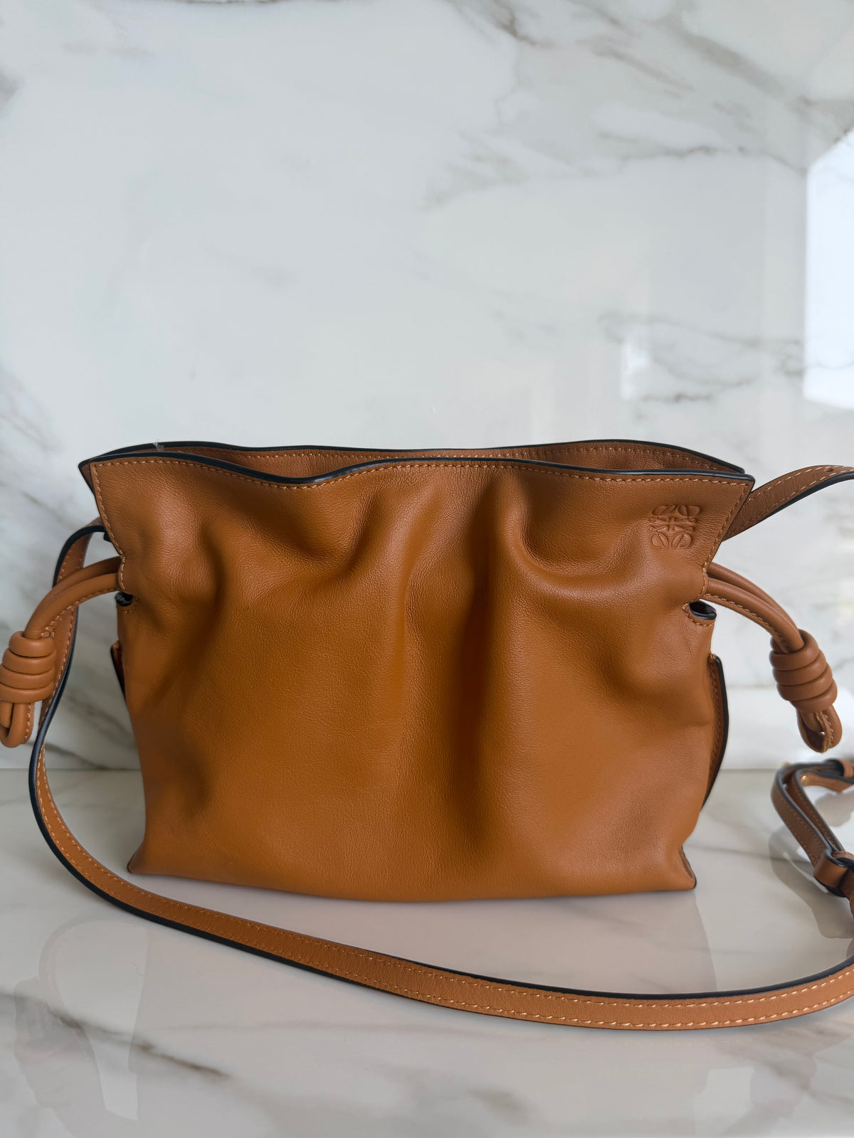Flamenco Mini Napa Drawstring Bag in Warm Desert