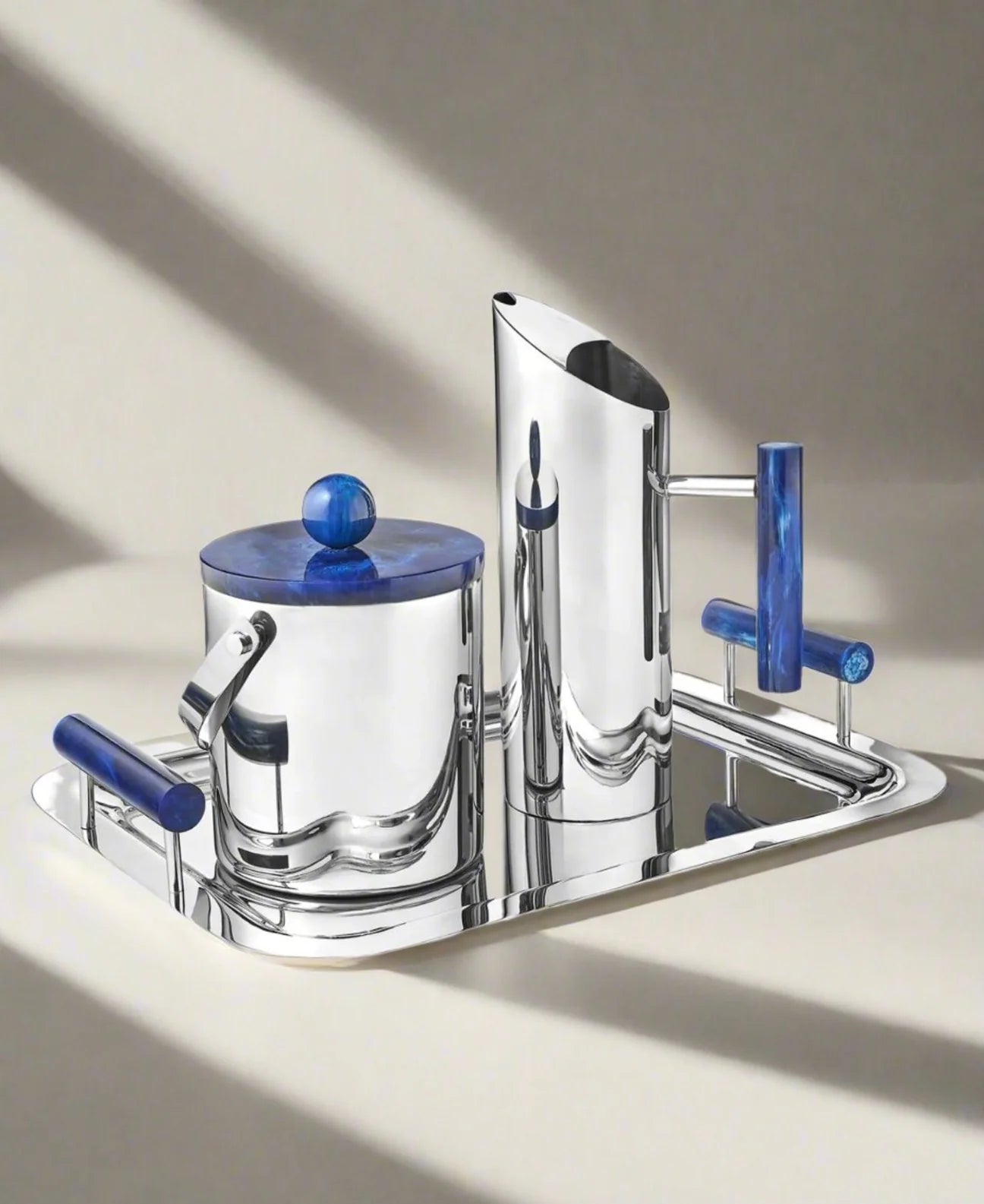 Azure Blue Resin & Stainless Steel Ice Bucket