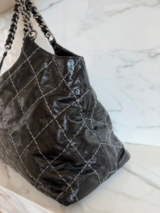 Glazed Stitch Black Hobo Chain Shoulder Bag