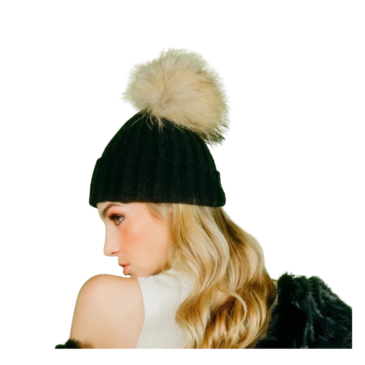 Beanie 1pp Negro con pom Café
