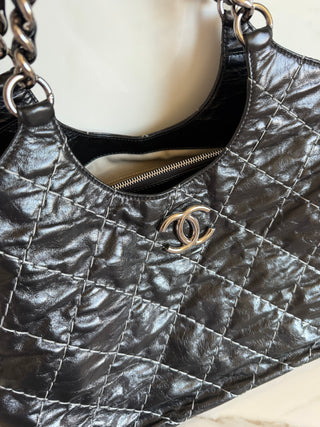 Glazed Stitch Black Hobo Chain Shoulder Bag