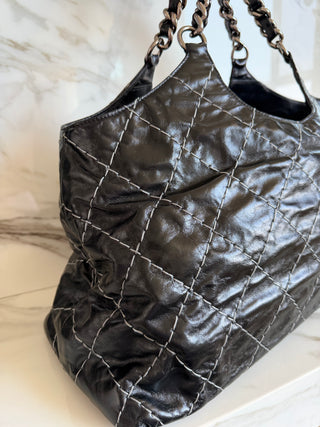 Glazed Stitch Black Hobo Chain Shoulder Bag