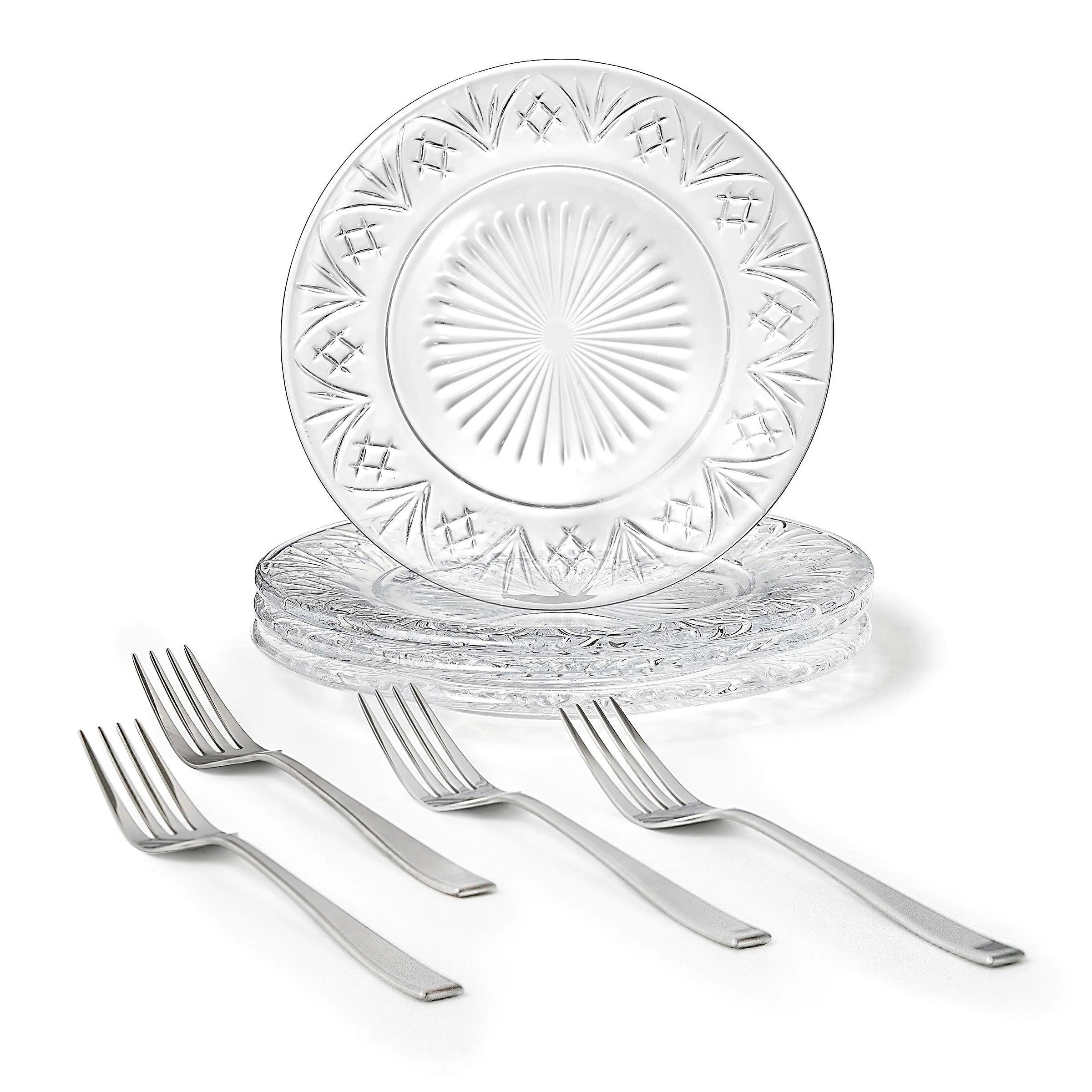 Dublin Crystal Dessert Plate & Dessert Fork Set of 4