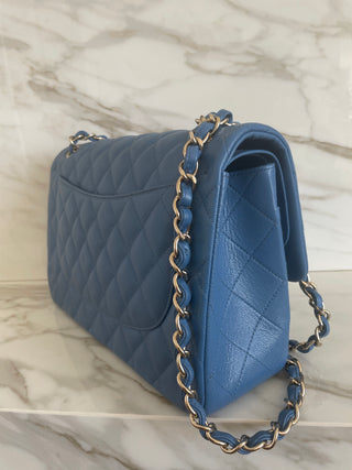 Classic Flap Jumbo Blue Caviar Bag