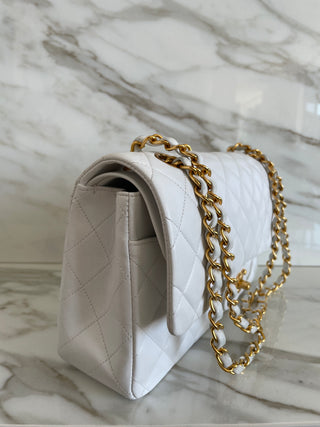 Classic Flap Medium Lambskin White Bag