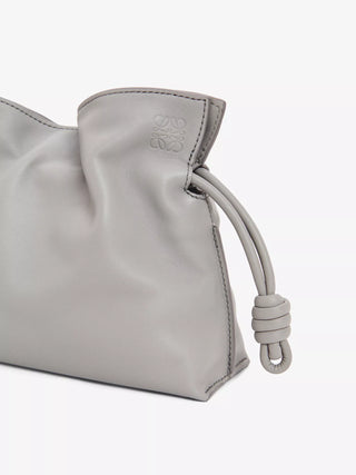 Flamenco Mini Napa Drawstring Clutch Bag Grey