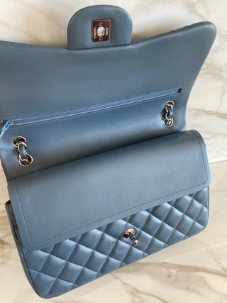 CLASSIC LARGE BLUE LAMBSKIN FLAP BAG
